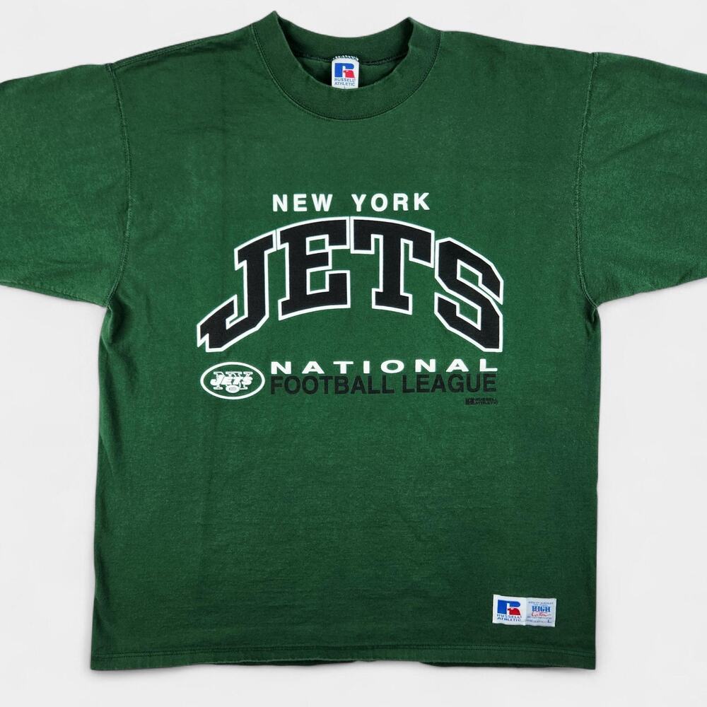 Vintage New York Jets Shirt Mens Large Green Russell Athletic High Cotton USA